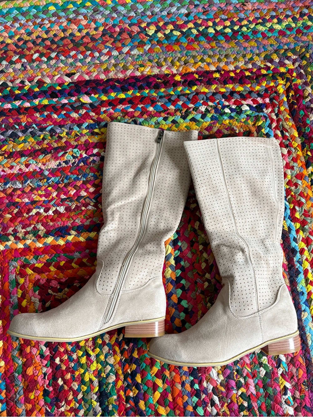 TAN SUEDE TALL ZIP-UP BOOTS
